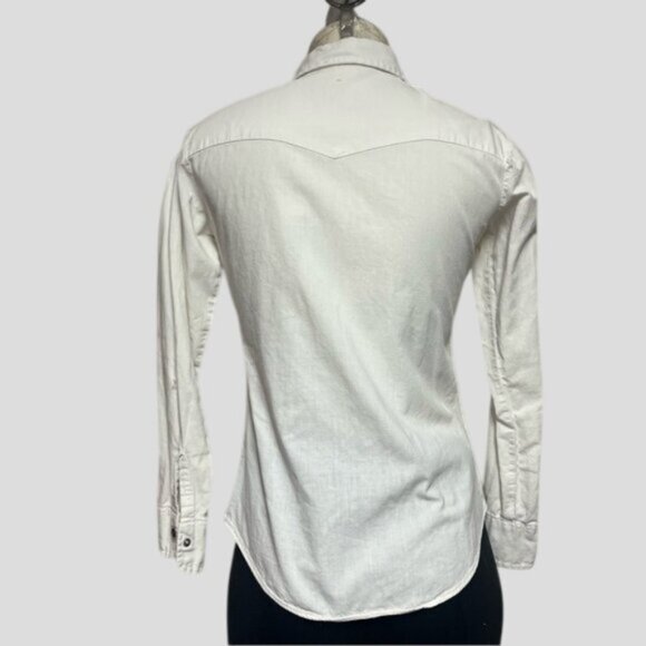 Vintage Levi's White Cotton Long Sleeve Snap Down Shirt - Picture 2 of 14
